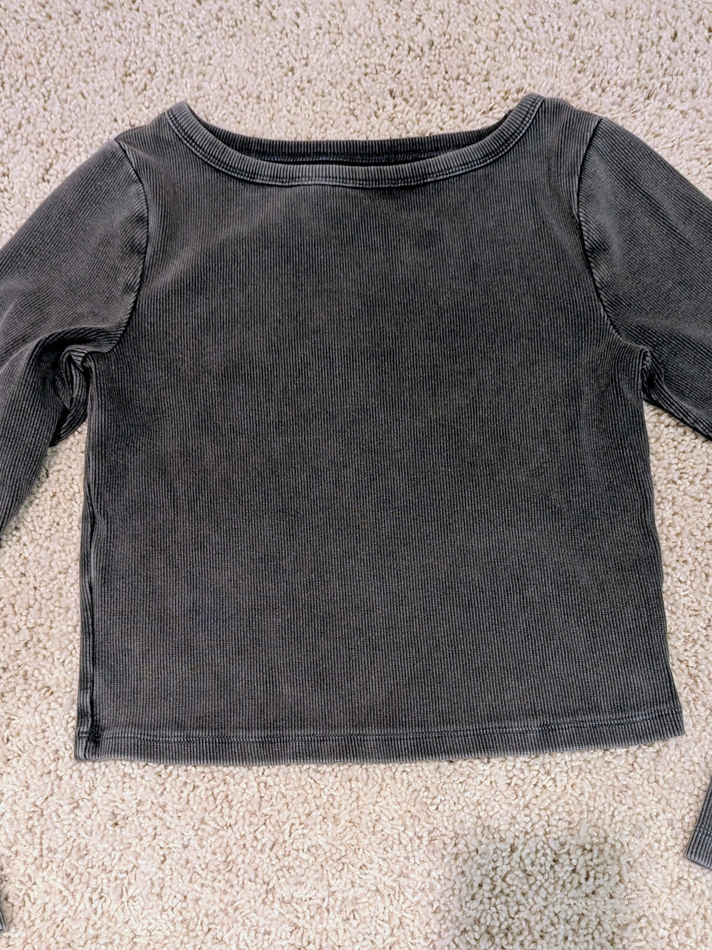 GAP Long Sleeve Ribbed Top - Charcoal Gray